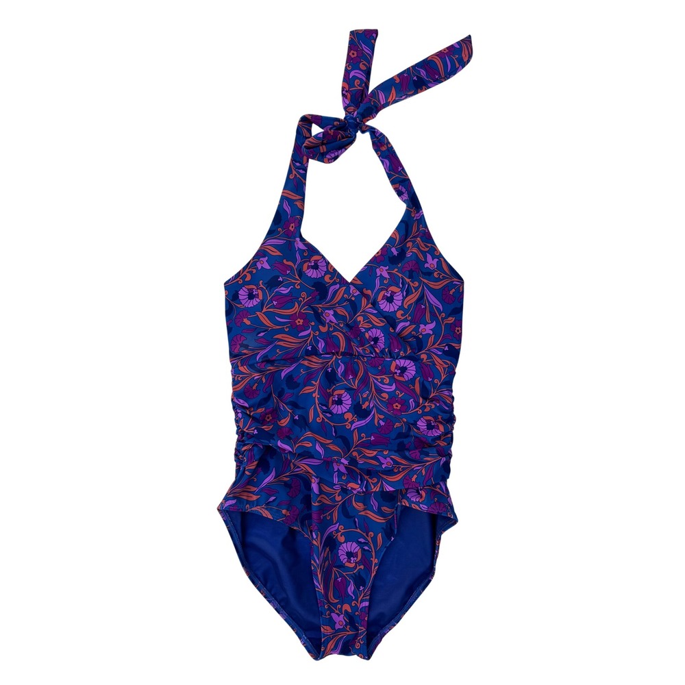 Boden One Piece Swimsuit Women Size 6 Floral Halter Rouched Paisley Designer